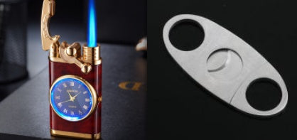 Electric Blue Flame Windproof lighter with built in watch