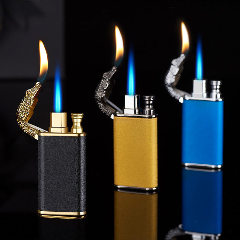 Blue Flame Lighter Dolphin Dragon Tiger Double Fire Metal Windproof Lighter Inflatable Lighter