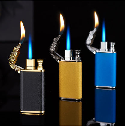 Blue Flame Lighter Dolphin Dragon Tiger Double Fire Metal Windproof Lighter Inflatable Lighter