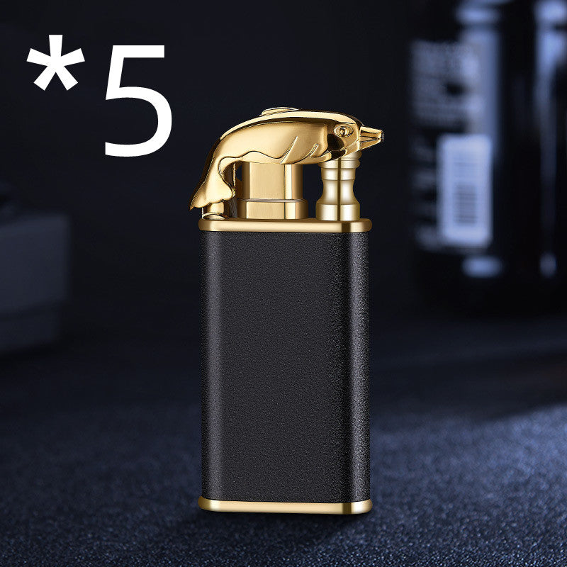Blue Flame Lighter Dolphin Dragon Tiger Double Fire Metal Windproof Lighter Inflatable Lighter