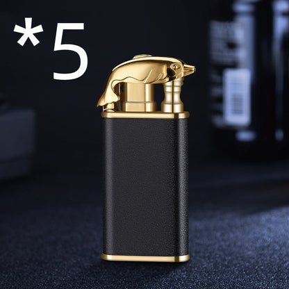 Blue Flame Lighter Dolphin Dragon Tiger Double Fire Metal Windproof Lighter Inflatable Lighter