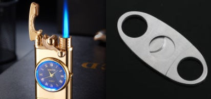 Electric Blue Flame Windproof lighter with built in watch