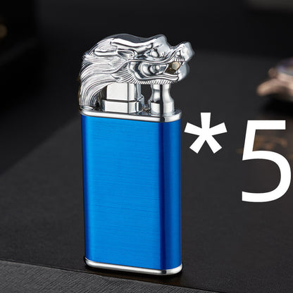 Blue Flame Lighter Dolphin Dragon Tiger Double Fire Metal Windproof Lighter Inflatable Lighter