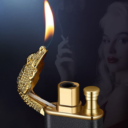 Blue Flame Lighter Dolphin Dragon Tiger Double Fire Metal Windproof Lighter Inflatable Lighter
