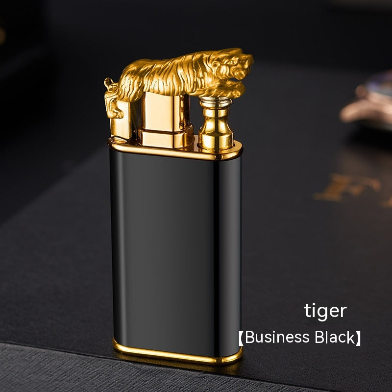 Blue Flame Lighter Dolphin Dragon Tiger Double Fire Metal Windproof Lighter Inflatable Lighter