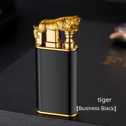 Blue Flame Lighter Dolphin Dragon Tiger Double Fire Metal Windproof Lighter Inflatable Lighter