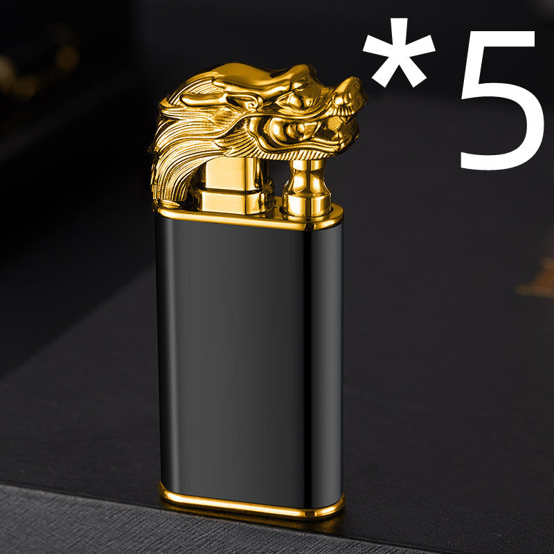 Blue Flame Lighter Dolphin Dragon Tiger Double Fire Metal Windproof Lighter Inflatable Lighter