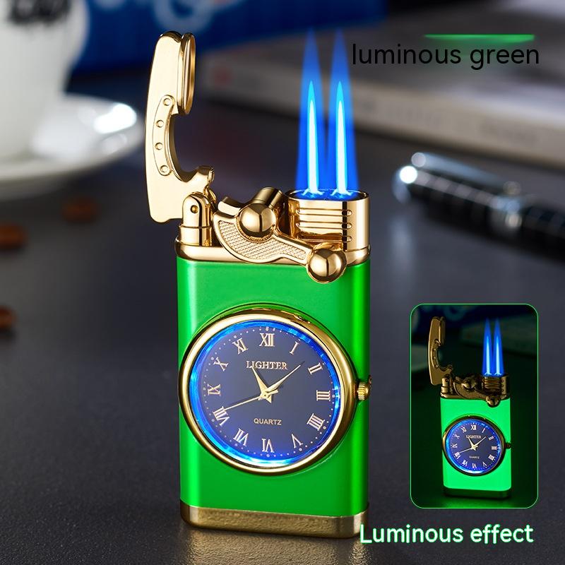Electric Blue Flame Windproof lighter with built in watch