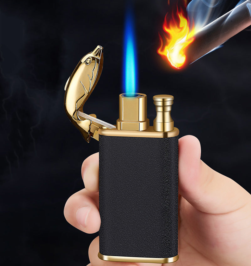 Blue Flame Lighter Dolphin Dragon Tiger Double Fire Metal Windproof Lighter Inflatable Lighter