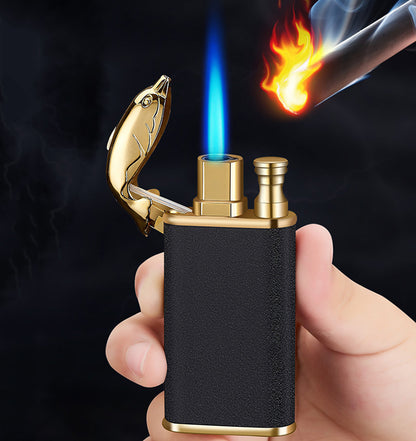 Blue Flame Lighter Dolphin Dragon Tiger Double Fire Metal Windproof Lighter Inflatable Lighter