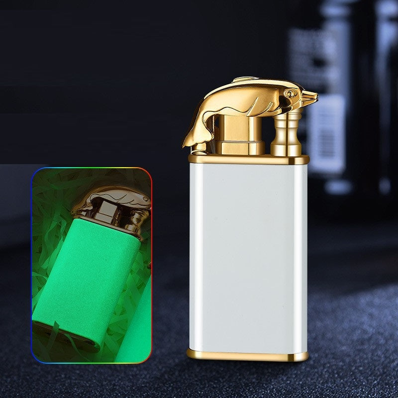 Blue Flame Lighter Dolphin Dragon Tiger Double Fire Metal Windproof Lighter Inflatable Lighter