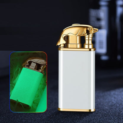 Blue Flame Lighter Dolphin Dragon Tiger Double Fire Metal Windproof Lighter Inflatable Lighter