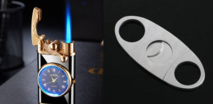 Electric Blue Flame Windproof lighter with built in watch