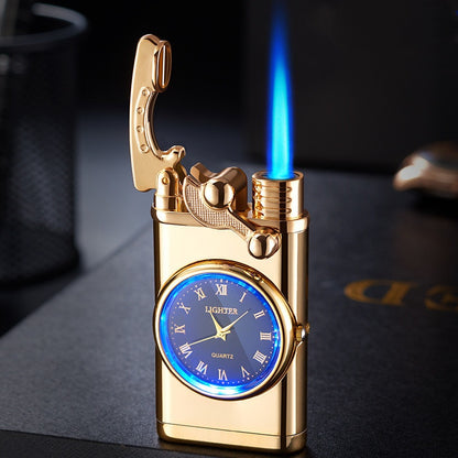 Electric Blue Flame Windproof lighter with built in watch