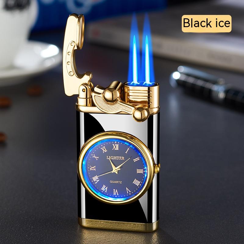 Electric Blue Flame Windproof lighter with built in watch
