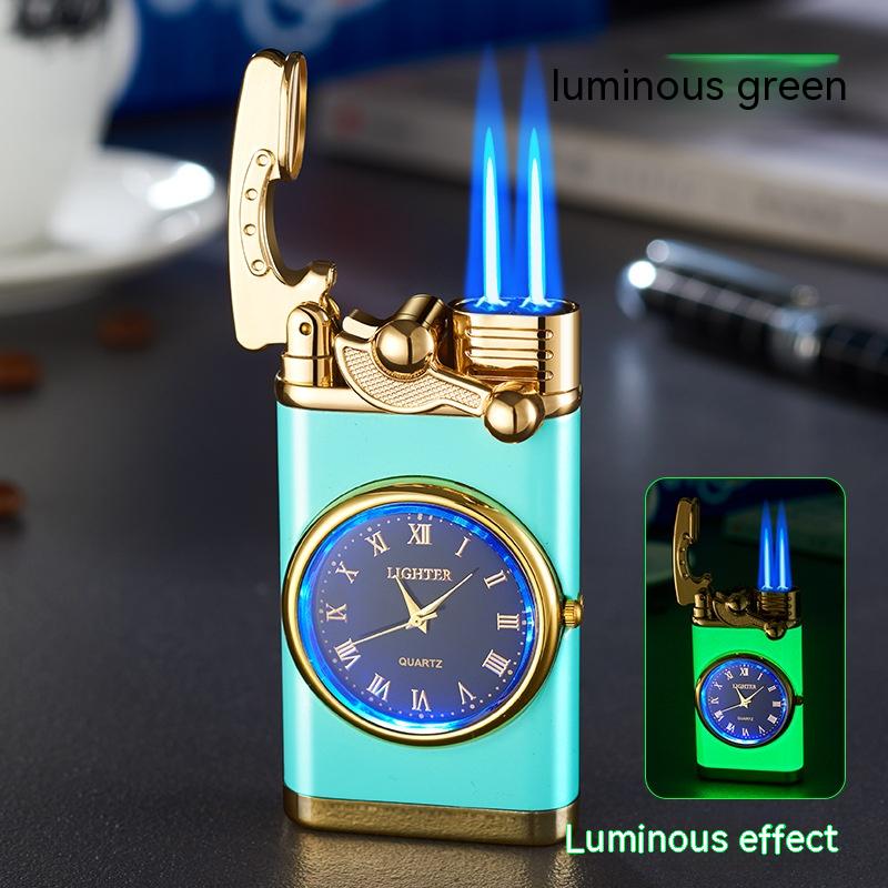Electric Blue Flame Windproof lighter with built in watch