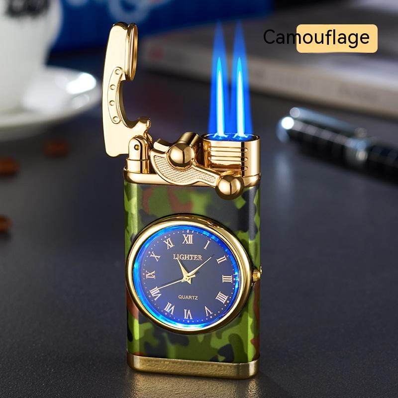 Electric Blue Flame Windproof lighter with built in watch