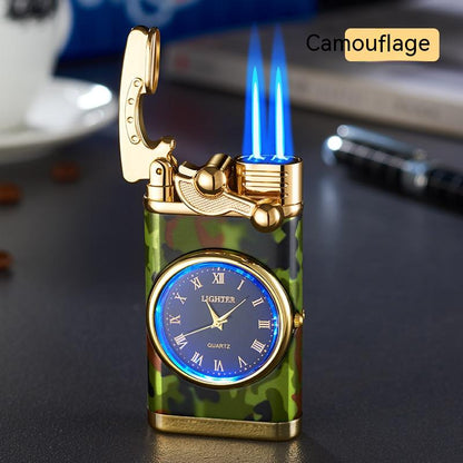 Electric Blue Flame Windproof lighter with built in watch