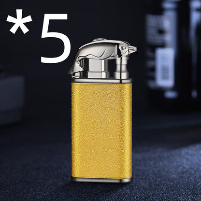 Blue Flame Lighter Dolphin Dragon Tiger Double Fire Metal Windproof Lighter Inflatable Lighter