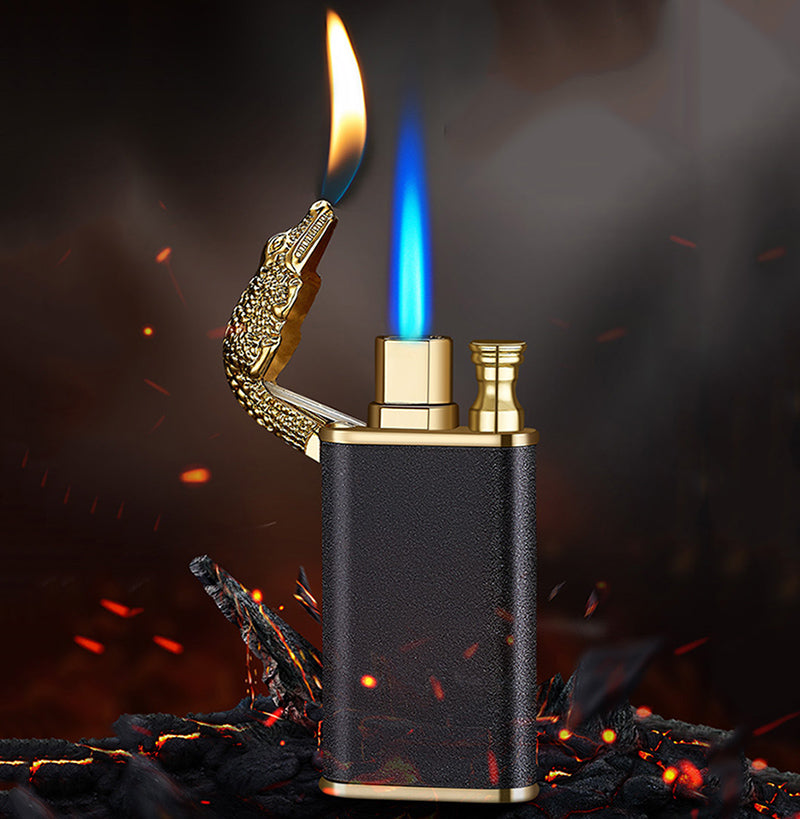 Blue Flame Lighter Dolphin Dragon Tiger Double Fire Metal Windproof Lighter Inflatable Lighter