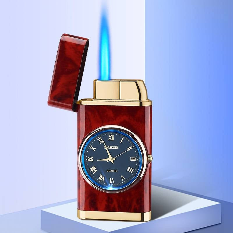 Electric Blue Flame Windproof lighter with built in watch