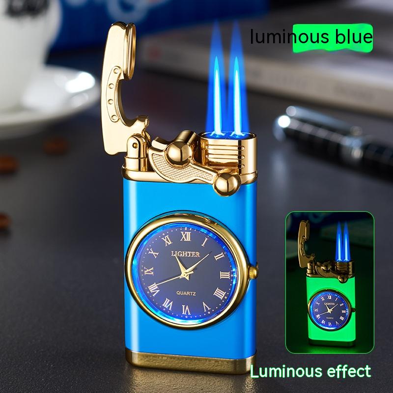 Electric Blue Flame Windproof lighter with built in watch