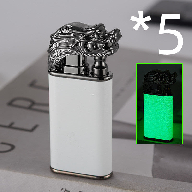 Blue Flame Lighter Dolphin Dragon Tiger Double Fire Metal Windproof Lighter Inflatable Lighter