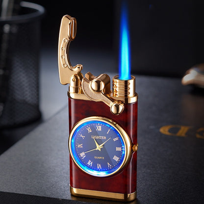 Electric Blue Flame Windproof lighter with built in watch