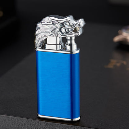Blue Flame Lighter Dolphin Dragon Tiger Double Fire Metal Windproof Lighter Inflatable Lighter