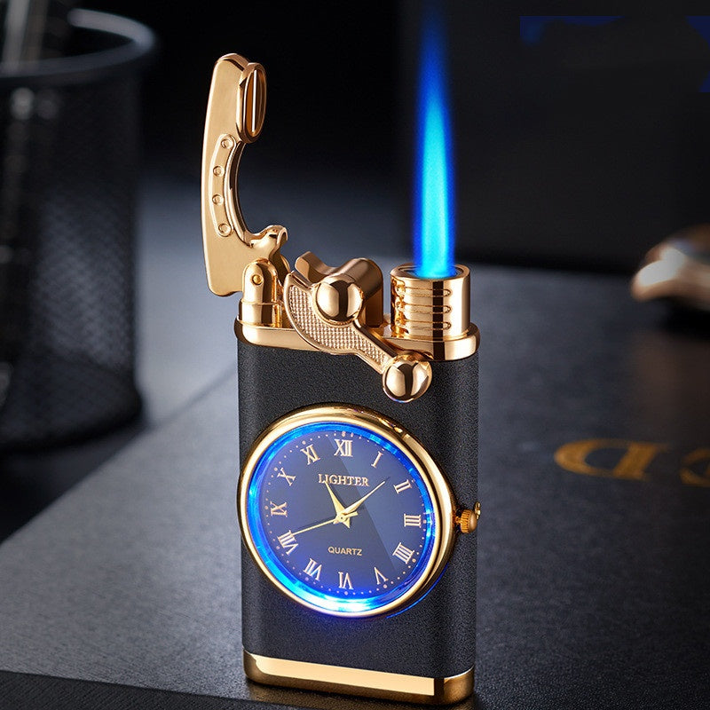 Electric Blue Flame Windproof lighter with built in watch