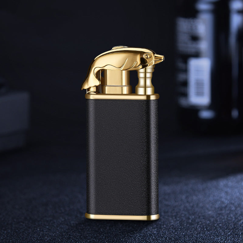 Blue Flame Lighter Dolphin Dragon Tiger Double Fire Metal Windproof Lighter Inflatable Lighter