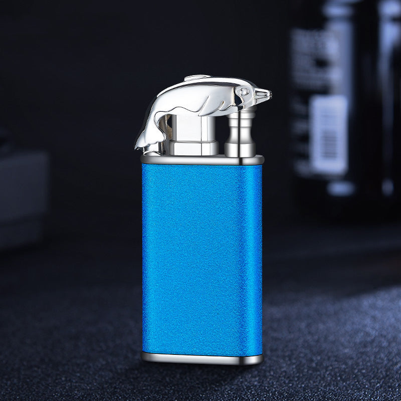 Blue Flame Lighter Dolphin Dragon Tiger Double Fire Metal Windproof Lighter Inflatable Lighter