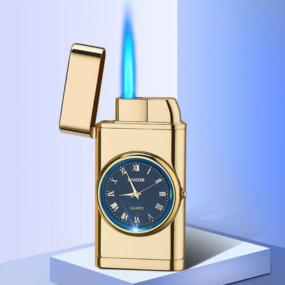 Electric Blue Flame Windproof lighter with built in watch