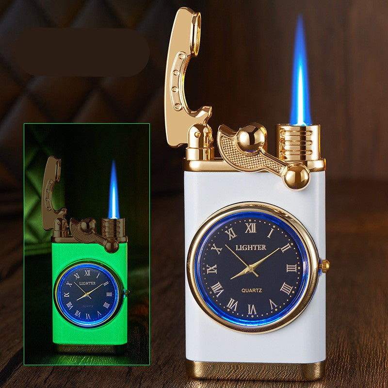 Electric Blue Flame Windproof lighter with built in watch