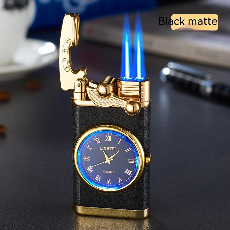 Electric Blue Flame Windproof lighter with built in watch
