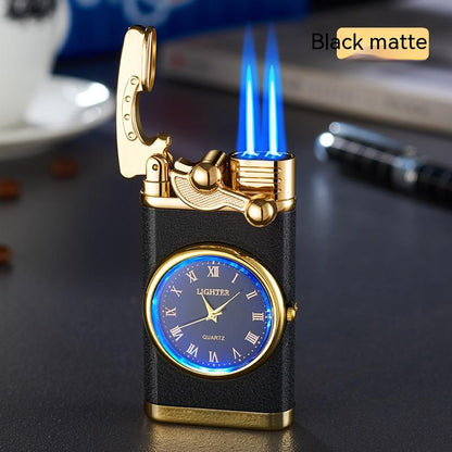 Electric Blue Flame Windproof lighter with built in watch