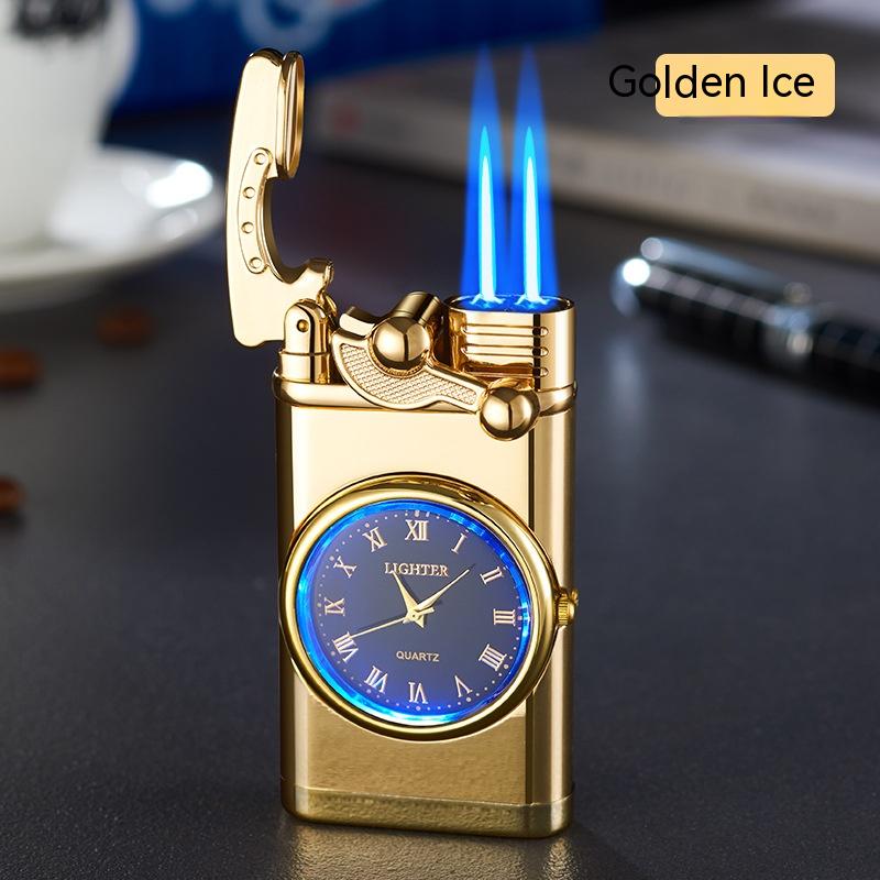 Electric Blue Flame Windproof lighter with built in watch