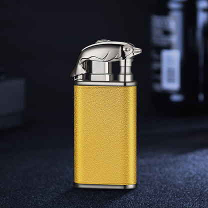 Blue Flame Lighter Dolphin Dragon Tiger Double Fire Metal Windproof Lighter Inflatable Lighter