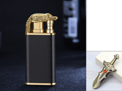 Blue Flame Lighter Dolphin Dragon Tiger Double Fire Metal Windproof Lighter Inflatable Lighter