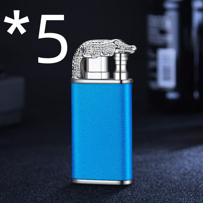 Blue Flame Lighter Dolphin Dragon Tiger Double Fire Metal Windproof Lighter Inflatable Lighter