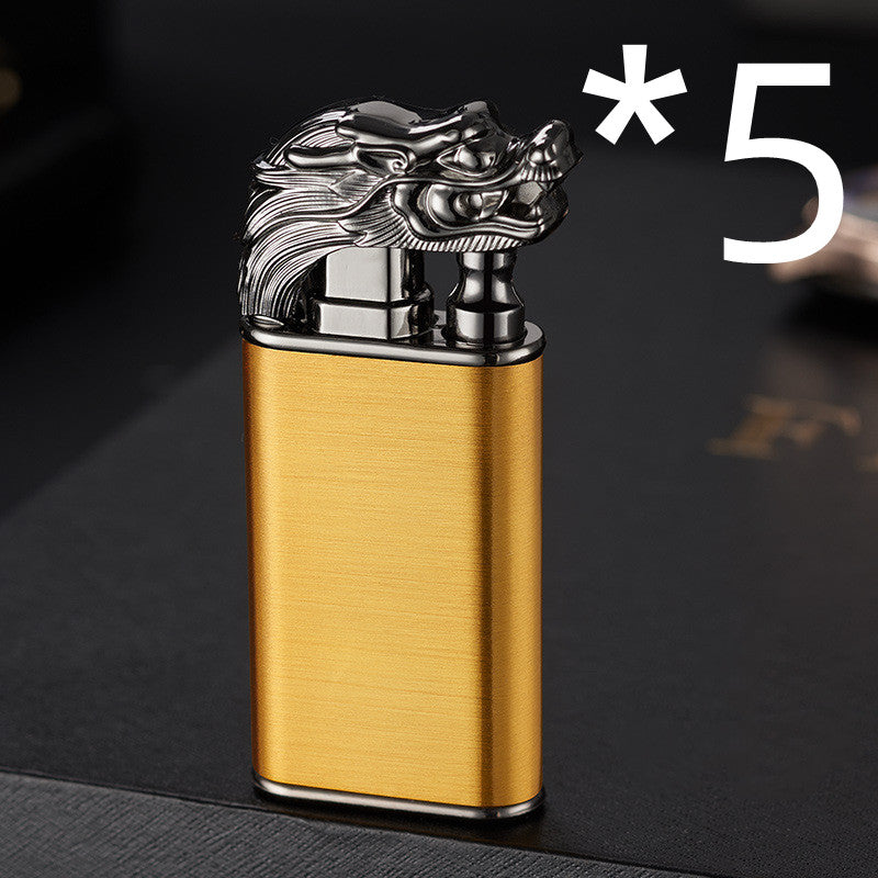 Blue Flame Lighter Dolphin Dragon Tiger Double Fire Metal Windproof Lighter Inflatable Lighter