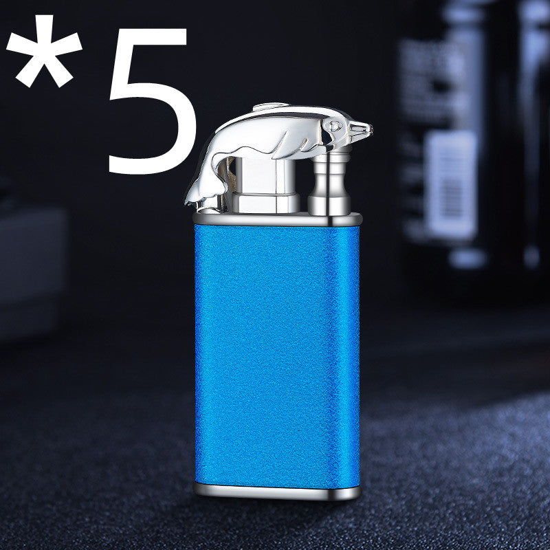 Blue Flame Lighter Dolphin Dragon Tiger Double Fire Metal Windproof Lighter Inflatable Lighter