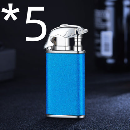 Blue Flame Lighter Dolphin Dragon Tiger Double Fire Metal Windproof Lighter Inflatable Lighter